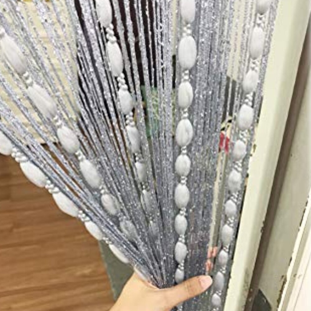 Door String Curtain Flat‎ Silver Ribbon Thread with Shaggy Tassel Room Divider